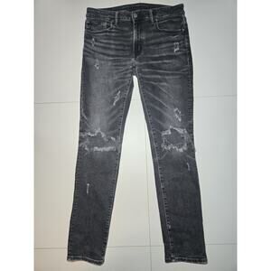 American Eagle Skinny Mens Jeans Air Flex 34x34 Black Distressed Stretch Denim